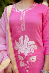 PINK COLOURED WOMEN'S VISCOSE RAYON KURTA WITH DUPATTA SET