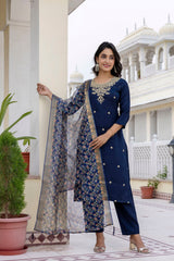 BLUE COLOURED WOMEN'S VISCOSE RAYON KURTA WITH DUPATTA SET