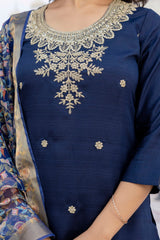 BLUE COLOURED WOMEN'S VISCOSE RAYON KURTA WITH DUPATTA SET