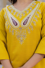 YELLOW COLOURED WOMEN'S VISCOSE RAYON KURTA WITH DUPATTA SET