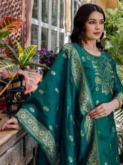 SANISA Women Silk Blend Ethnic Motifs Kurta Set with Trousers & Dupatta | Indian Kurti Suit for Women Malaysia | Party Wear Ethnic Outfit Online