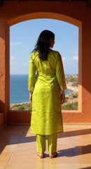 LIME GREEN COLOURED WOMEN'S POLYSTER KURTA WITH DUPATTA SET
