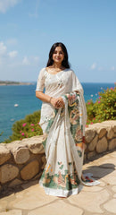WHITE DIGITAL PRINTED COTTON SAREE