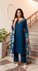 NEVYBLUE COLOURED WOMEN'S VISCOSE RAYON KURTA WITH DUPATTA SET