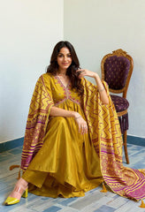 YELLOW COLOURED WOMEN'S VISCOSE RAYON KURTA WITH DUPATTA SET