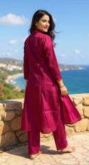 PINK COLOURED WOMEN'S RAYON KURTA WITH DUPATTA SET
