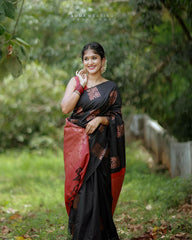 THE BANARASI SAREEIS MADE UP OF SILK THREADS WOVEN USING