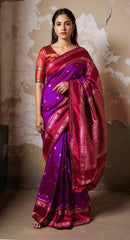 THE BANARASI SAREEIS MADE UP OF SILK THREADS WOVEN USING