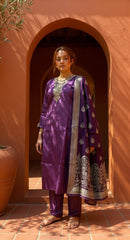 WINE COLOURED WOMEN'S POLYSTER KURTA WITH DUPATTA SET