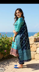 BLUE COLOURED WOMEN'S POLYSTER KURTA WITH DUPATTA SET