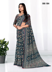 Georgette Woven Zari border saree with blouse for women