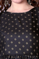 Black Floral Printed Bell-Sleeve Tunic for Women – Elegant Cotton 3/4 Sleeve Top | Casual & Office Wear Malaysia 2025