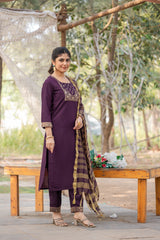 Premium Roman Silk Kurti Set with Chanderi Dupatta | Jacquard Work | Readymade Ethnic Wear for Women | Size S-XXL | Best Indian Suit in Malaysia
