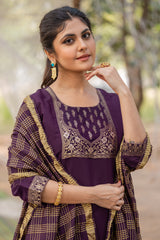 Premium Roman Silk Kurti Set with Chanderi Dupatta | Jacquard Work | Readymade Ethnic Wear for Women | Size S-XXL | Best Indian Suit in Malaysia