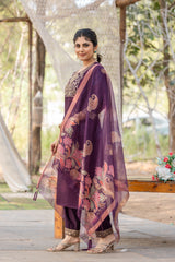 WINE COLOURED TREDITIONAL WEAR KURTA SET