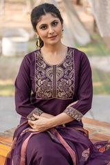 WINE COLOURED TREDITIONAL WEAR KURTA SET