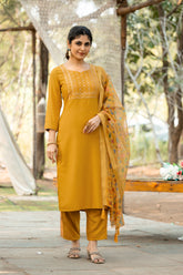 Kashturi Rayon Slub Kurta Set with Bottom & Organza Digital Print Dupatta | Jacquard Work | Festive & Party Wear – Malaysia