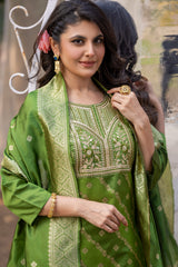 Mint Green Jacquard Silk Kurta Set with Bottom & Dupatta | Ready-to-Wear Ethnic Suit | Size S–XXL | Elegant Indian Outfit Malaysia