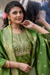 Mint Green Jacquard Silk Kurta Set with Bottom & Dupatta | Ready-to-Wear Ethnic Suit | Size S–XXL | Elegant Indian Outfit Malaysia