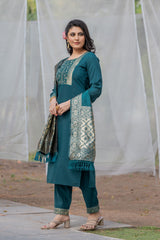 GREEN COLOURED TREDITIONAL WEAR KURTA SET