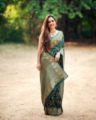 THE BANARASI SAREEIS MADE UP OF SILK THREADS WOVEN USING