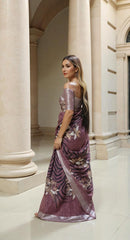 PURPLE DIGITAL PRINTED COTTON SAREE