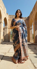 GREY DIGITAL PRINTED COTTON SAREE