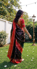 THE BANARASI SAREEIS MADE UP OF SILK THREADS WOVEN USING
