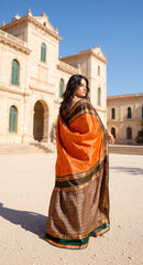 THE BANARASI SAREEIS MADE UP OF SILK THREADS WOVEN USING