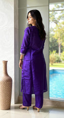 PURPLE COLOURED WOMEN'S POLYSTER KURTA WITH DUPATTA SET