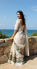 WHITE DIGITAL PRINTED COTTON SAREE