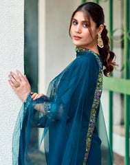 BLUE COLOURED WOMEN'S VISCOSE RAYON KURTA WITH DUPATTA SET