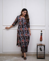 SARA Black Cotton Kurta with Bottom | Digital Printed Casual & Workwear Set | Comfortable Daily Wear Kurta – Malaysia