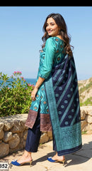 BLUE COLOURED WOMEN'S POLYSTER KURTA WITH DUPATTA SET