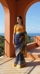 NEVY BLUE DIGITAL PRINTED COTTON SAREE