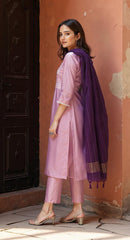 LAVENDER COLOURED WOMEN'S POLYSETER KURTA WITH DUPATTA SET