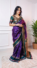 THE BANARASI SAREEIS MADE UP OF SILK THREADS WOVEN USING