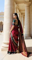 THE BANARASI SAREEIS MADE UP OF SILK THREADS WOVEN USING