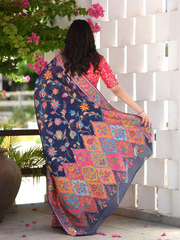 Kashmiri Weaving Multiple color thread weaving pure zari weaving Blue coloured saree