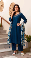 NEVYBLUE COLOURED WOMEN'S VISCOSE RAYON KURTA WITH DUPATTA SET