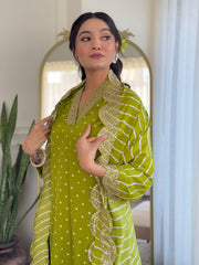 PISTA COLOURED WOMEN'S REYON EMBROIDERED KURTA WITH PANT DUPATTA SET