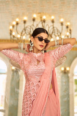 PINK READY TO WEAR SAREE WITH FULLY EMBROIDERED BLOUSE