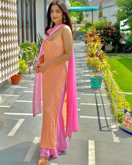 Coral Blush Strappy Kurta with Pant and Dupatta