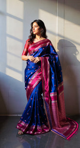 THE BANARASI SAREEIS MADE UP OF SILK THREADS WOVEN USING