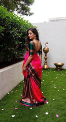 THE BANARASI SAREEIS MADE UP OF SILK THREADS WOVEN USING