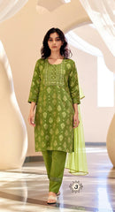 MAHENDI COLOURED WOMEN'S COTTON KURTA WITH DUPATTA SET