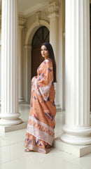 ORANGE DIGITAL PRINTED COTTON SAREE