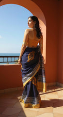 NEVY BLUE DIGITAL PRINTED COTTON SAREE