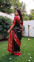 THE BANARASI SAREEIS MADE UP OF SILK THREADS WOVEN USING