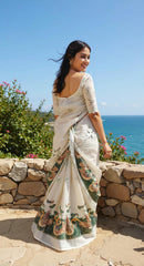 WHITE DIGITAL PRINTED COTTON SAREE